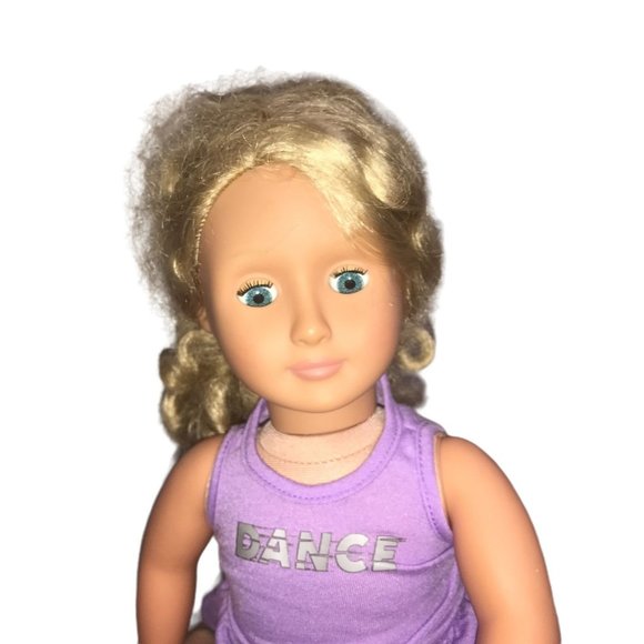 OUR GENERATION Blonde Long Haried 18" Doll with Sweet Face and Purple "DANCE" - Picture 2 of 4